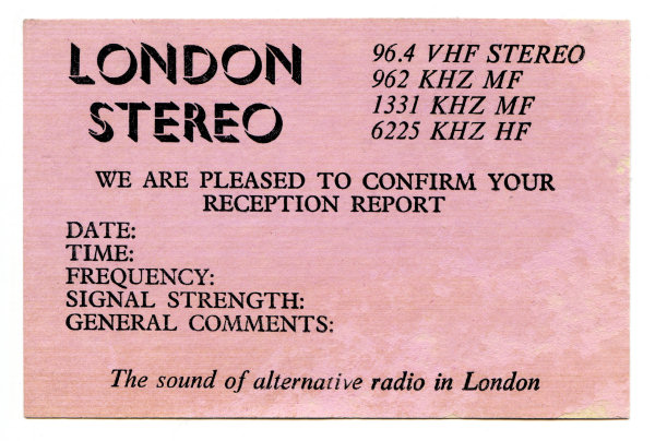 London Stereo station card QSL